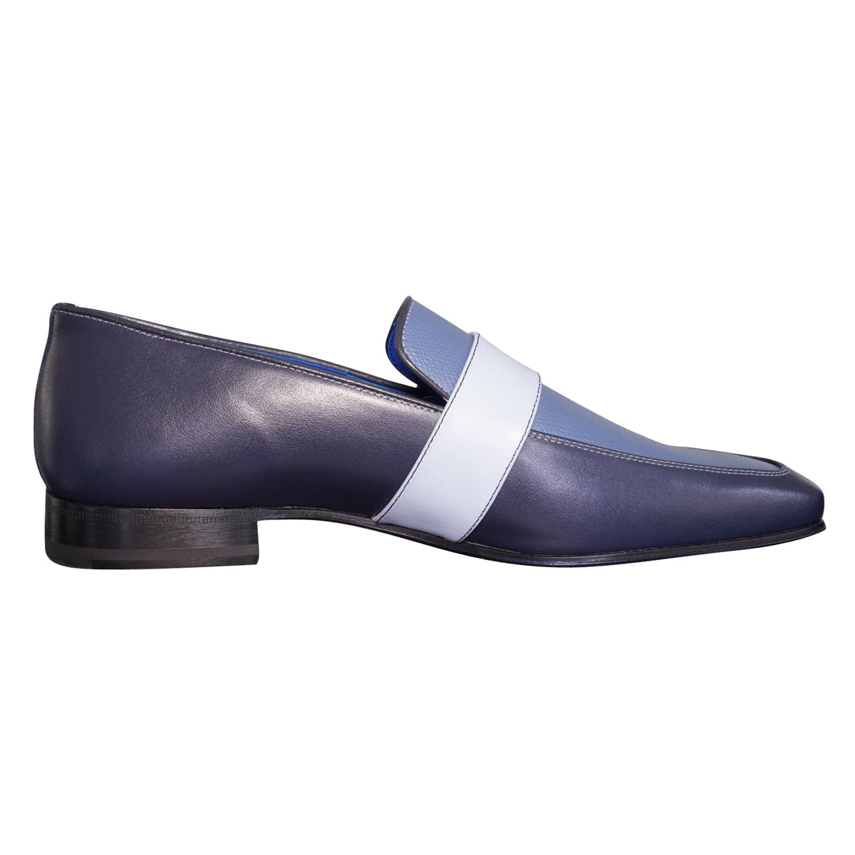 Blu Maya Leather Monk Strap loafer With Silver Buckle-5