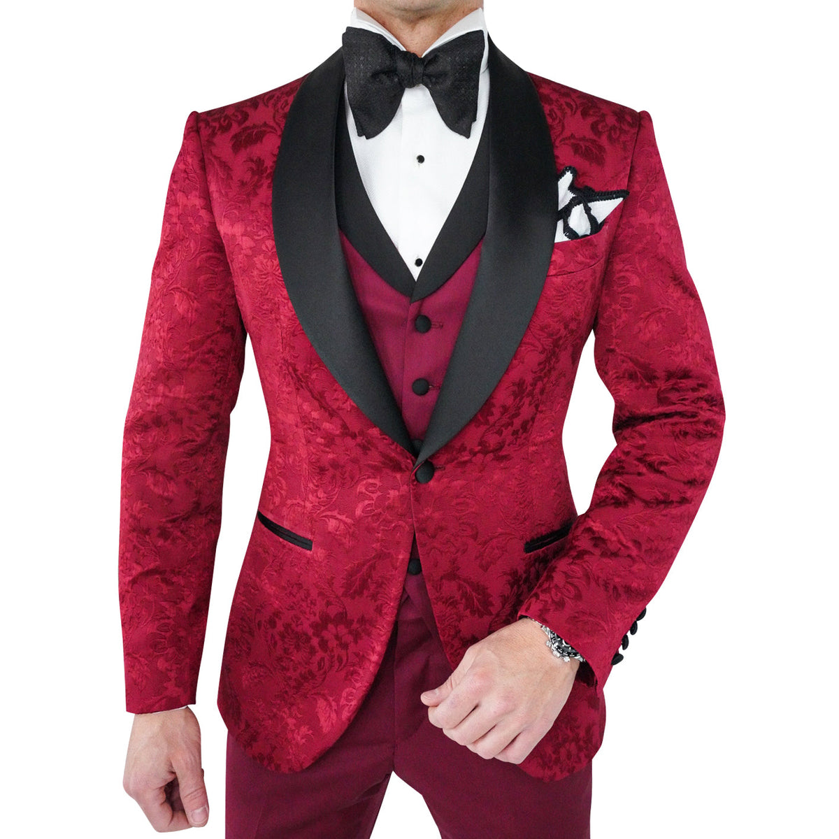 Burgundy & Black Fiore Dinner Jacket @ The Vault-4