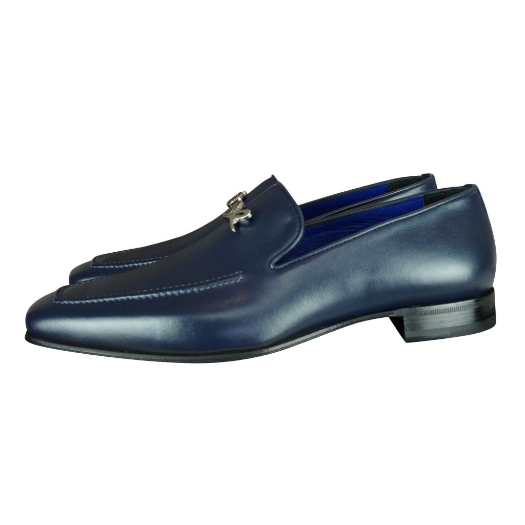 Classica Blu Mezzanotte With Silver Hardware Leather Loafer-3