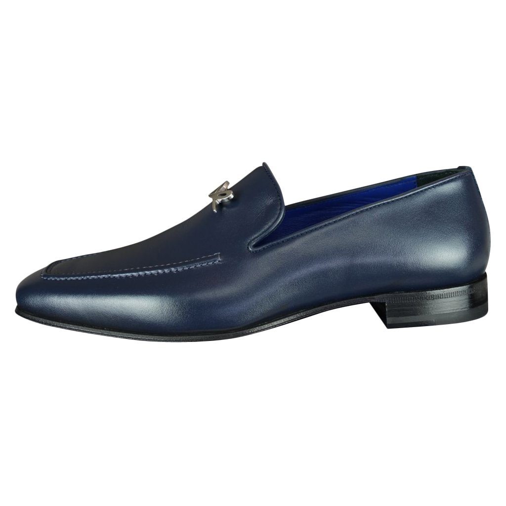 Classica Blu Mezzanotte With Silver Hardware Leather Loafer-5