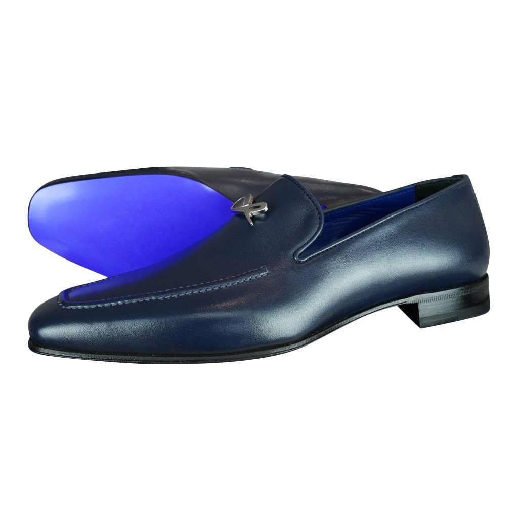 Classica Blu Mezzanotte With Silver Hardware Leather Loafer @ The Vault