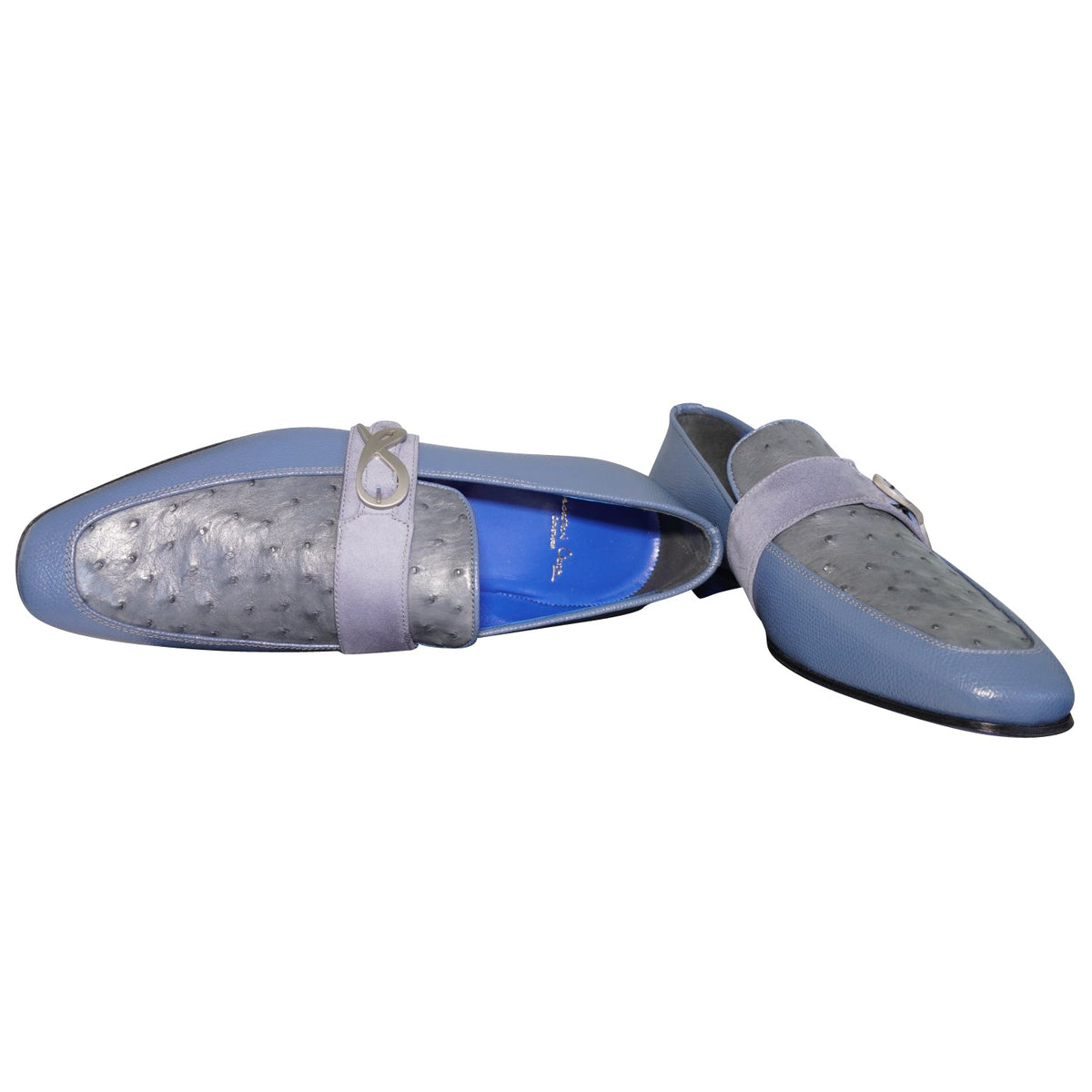Aegean Ostrich Monk Silver Loafer-8