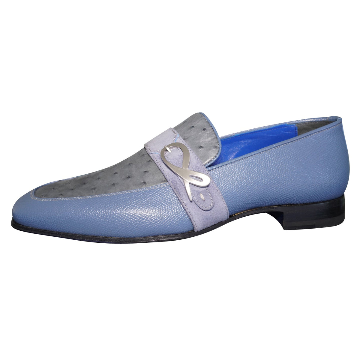 Aegean Ostrich Monk Silver Loafer-7