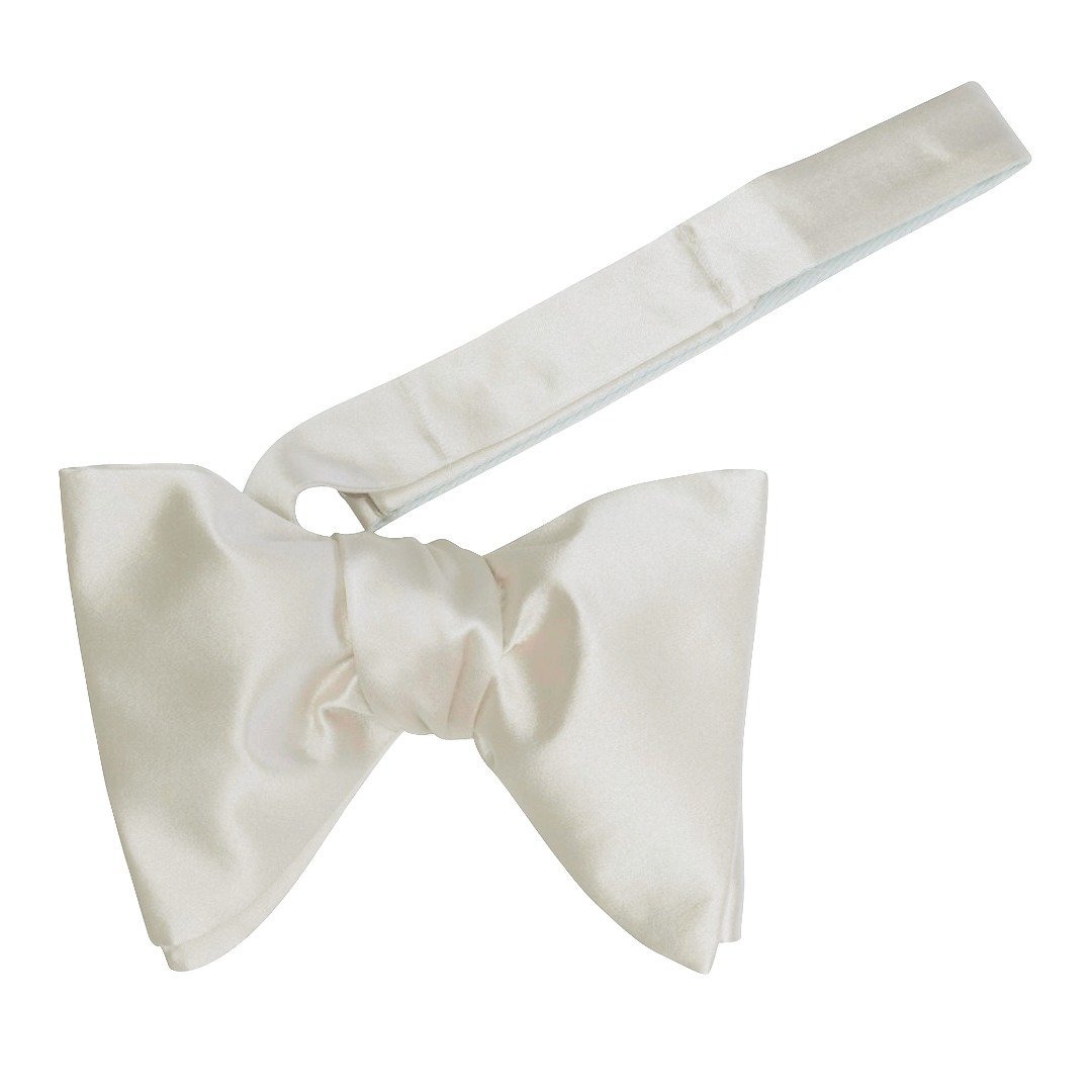 Ivory Satin Jumbo Pre Tied Butterfly Bow Tie-1