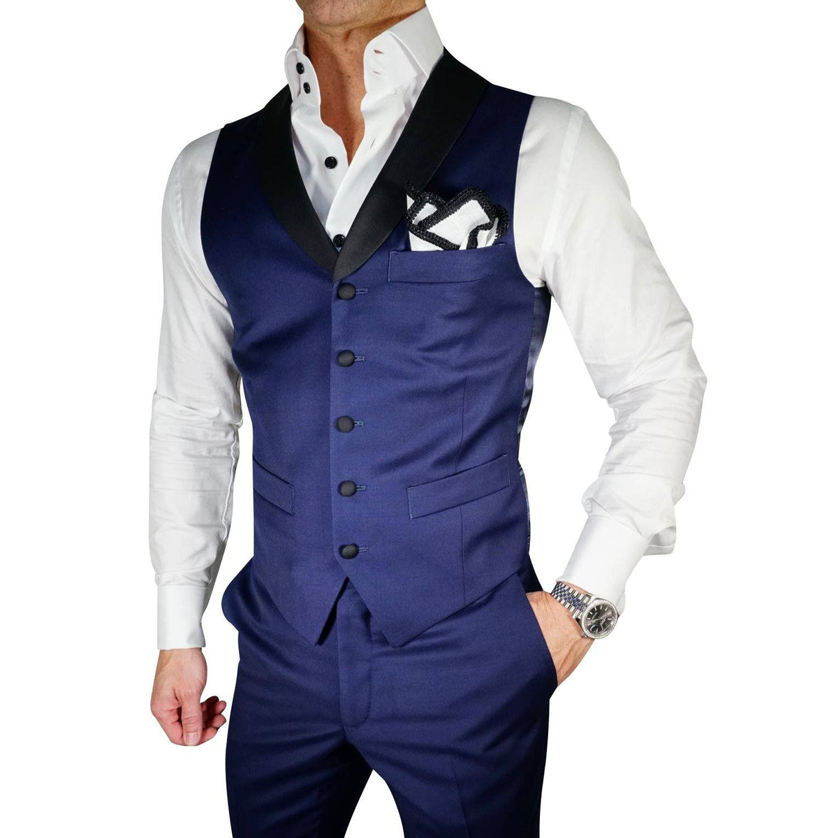 Navy Blue and Black Ciottoli Waistcoat @ The Vault-1