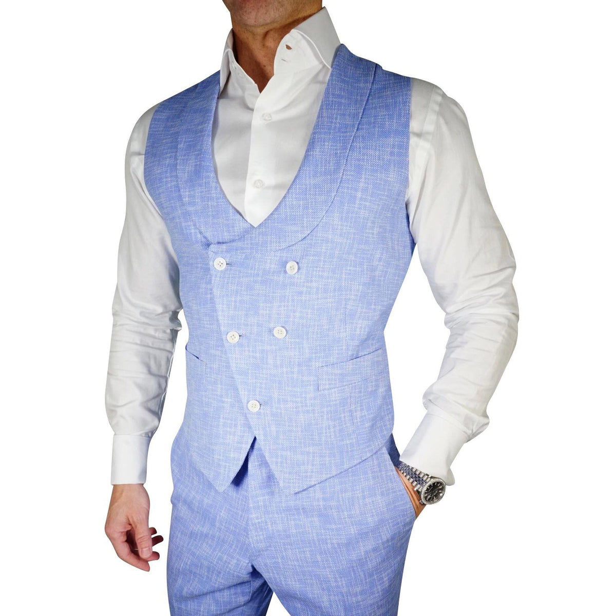 Lilac Blu Lino Tweed Double Breasted Waistcoat @ The Vault-1