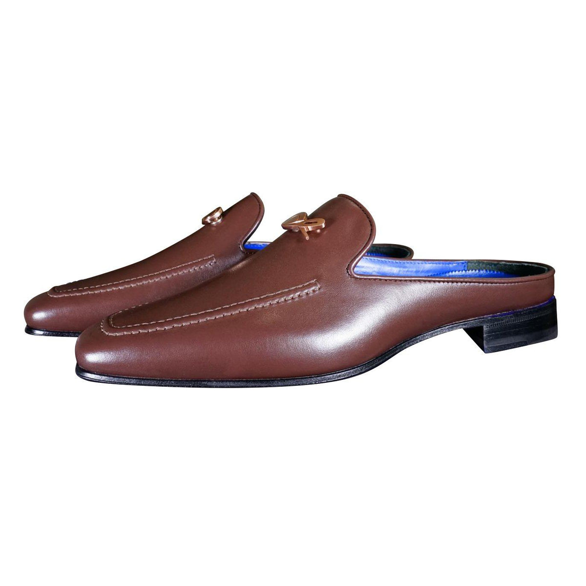 Cacao With Rose Gold Hardware Leather Slipper-3