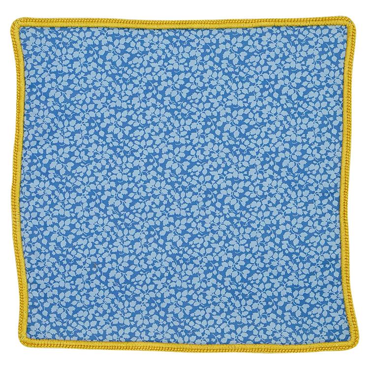 Floral Blu Maya with Mustard Yellow Signature Border - Sebastian Cruz Couture