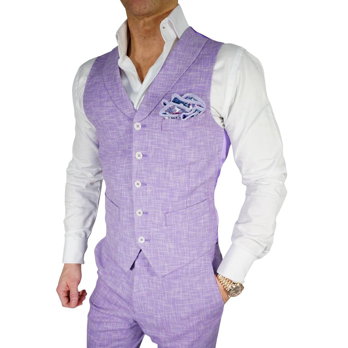 Lavender Lino Tweed Ciottoli Waistcoat  @ The Vault