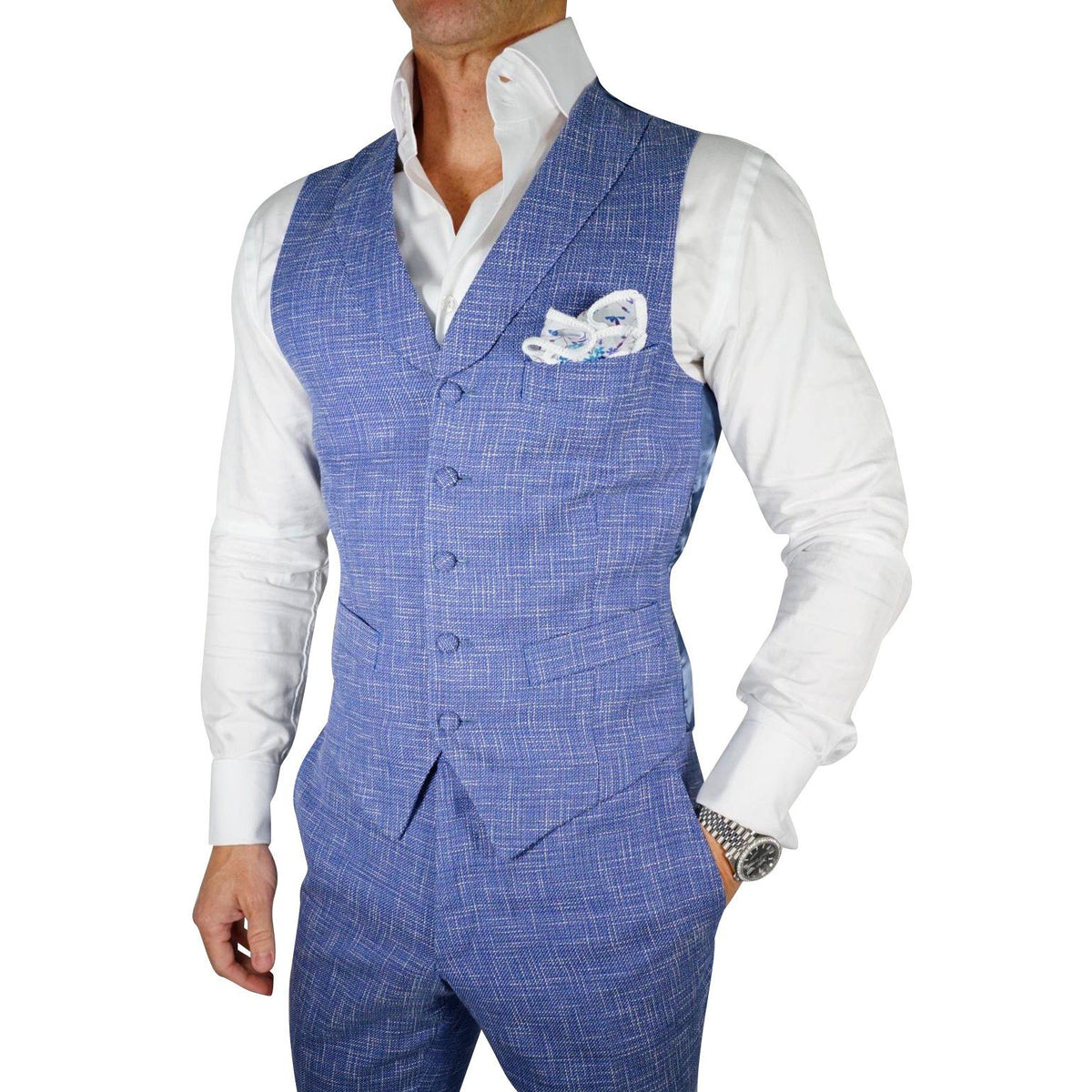 Azure Denim Canestro Ciottoli Waistcoat @ The Vault-1