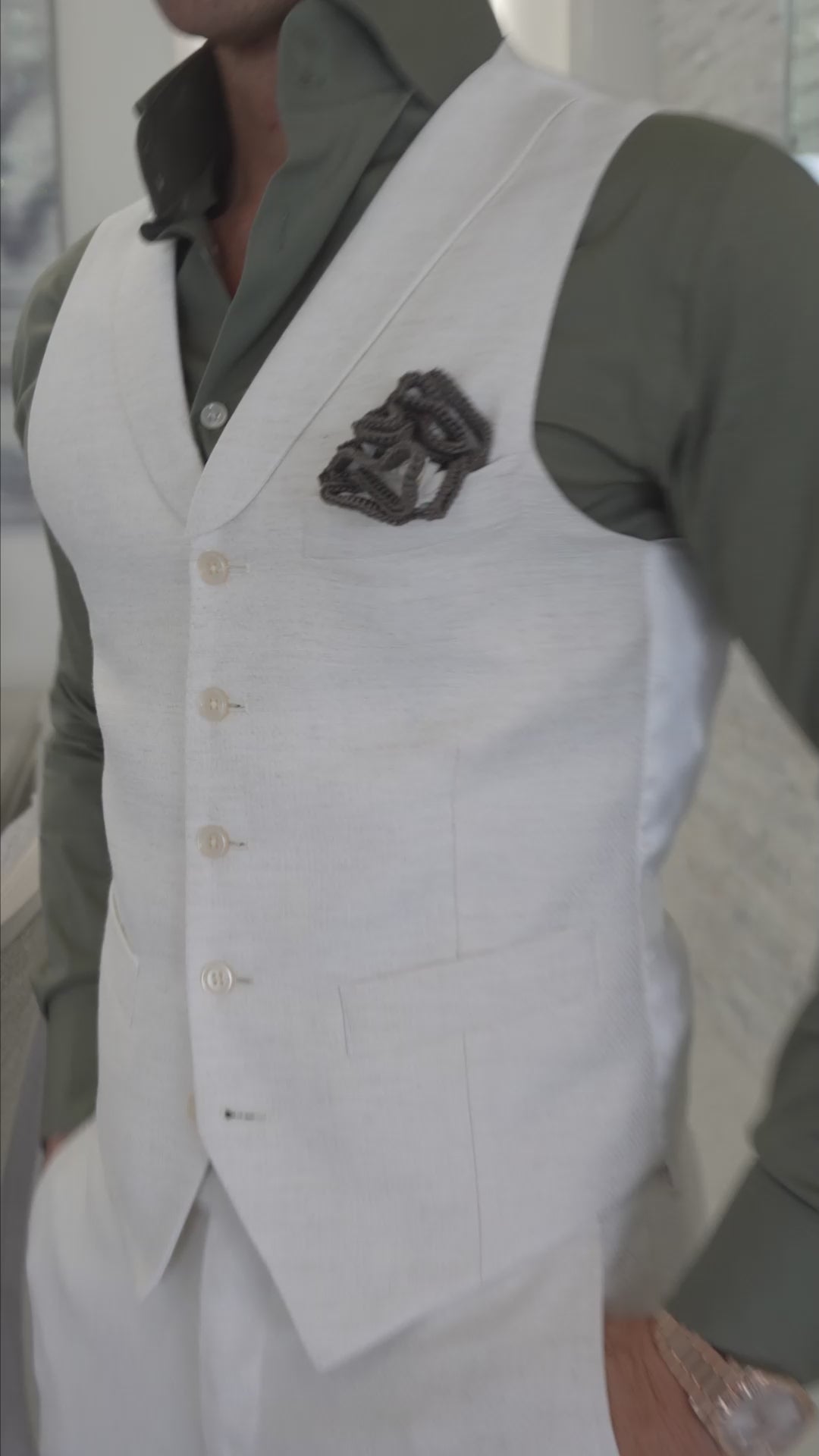 Latte Lino Tweed Ciottoli Waistcoat @ The Vault