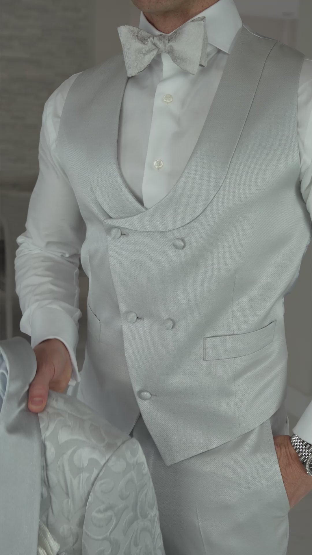 Silver Lucentezza Double Breasted Waistcoat