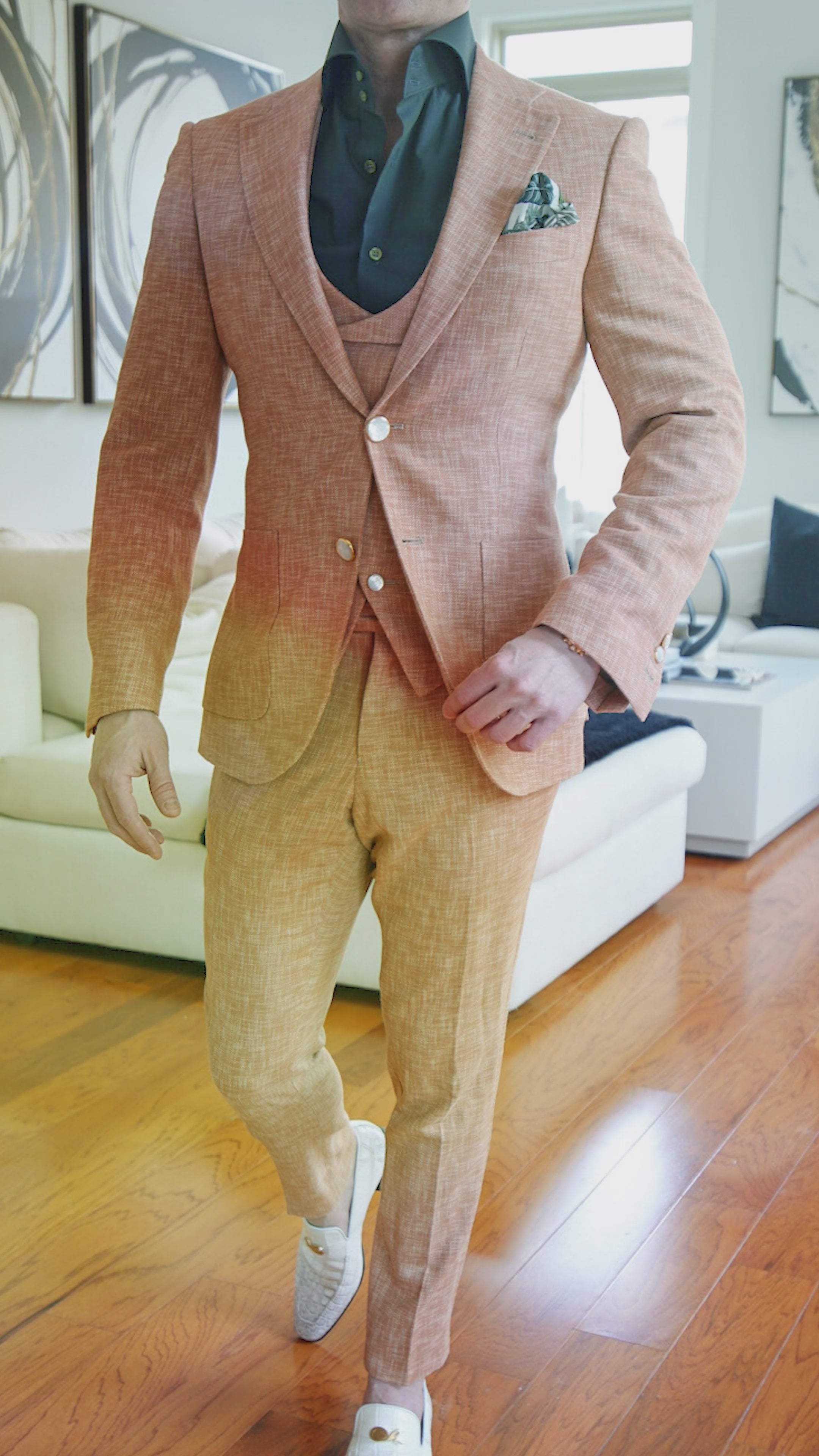Copper Lino Tweed Double Breasted Waistcoat