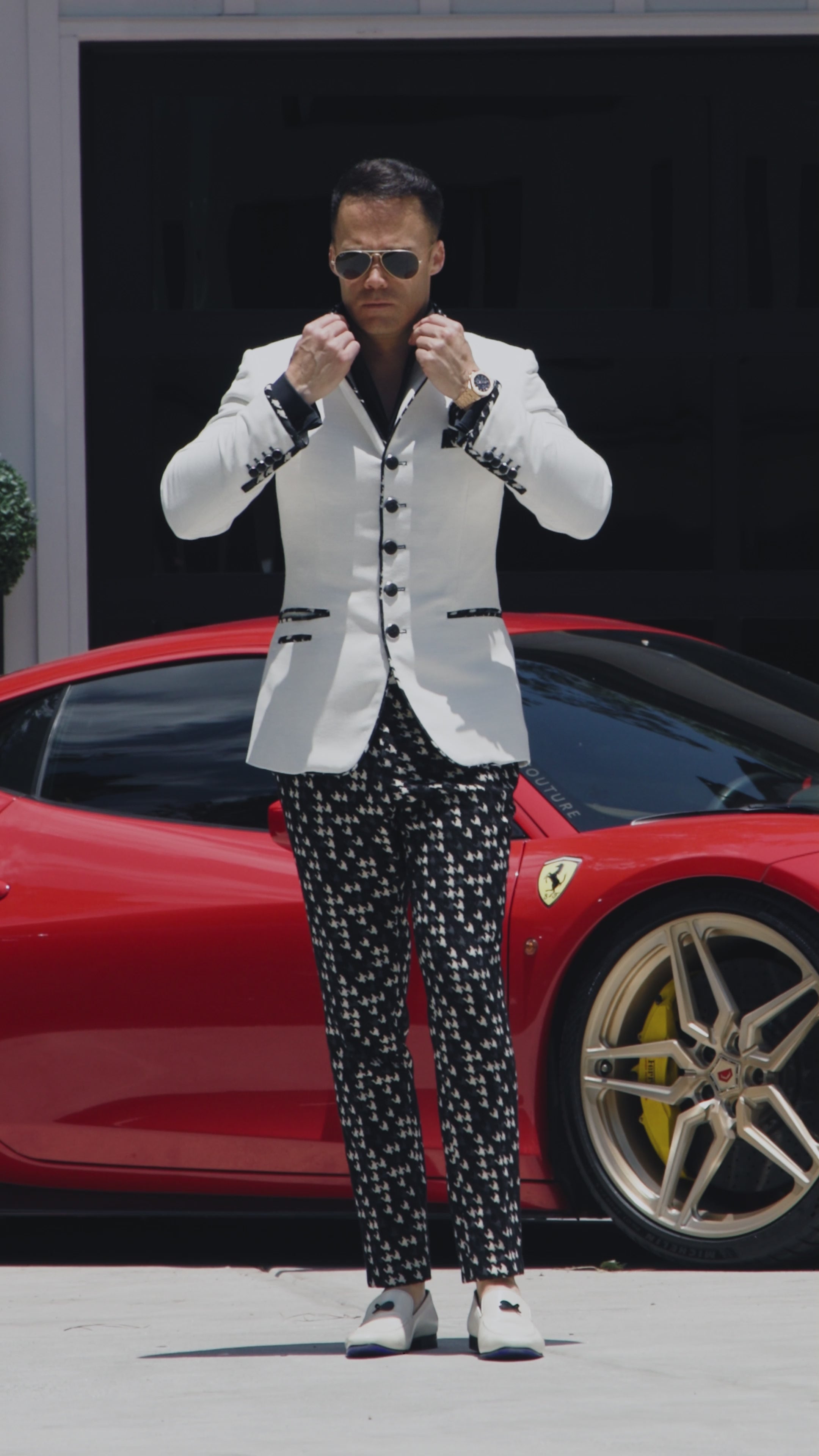 Latte Lino Houndstooth Trousers