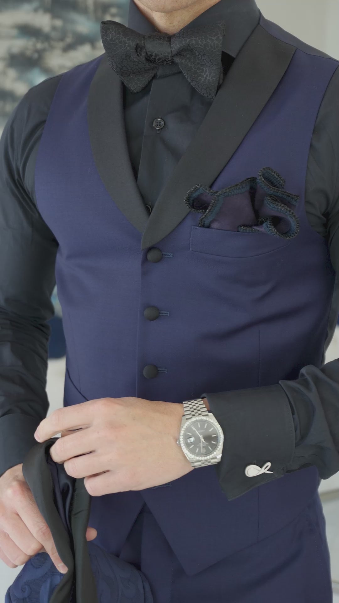 Navy Blue and Black Ciottoli Waistcoat-2