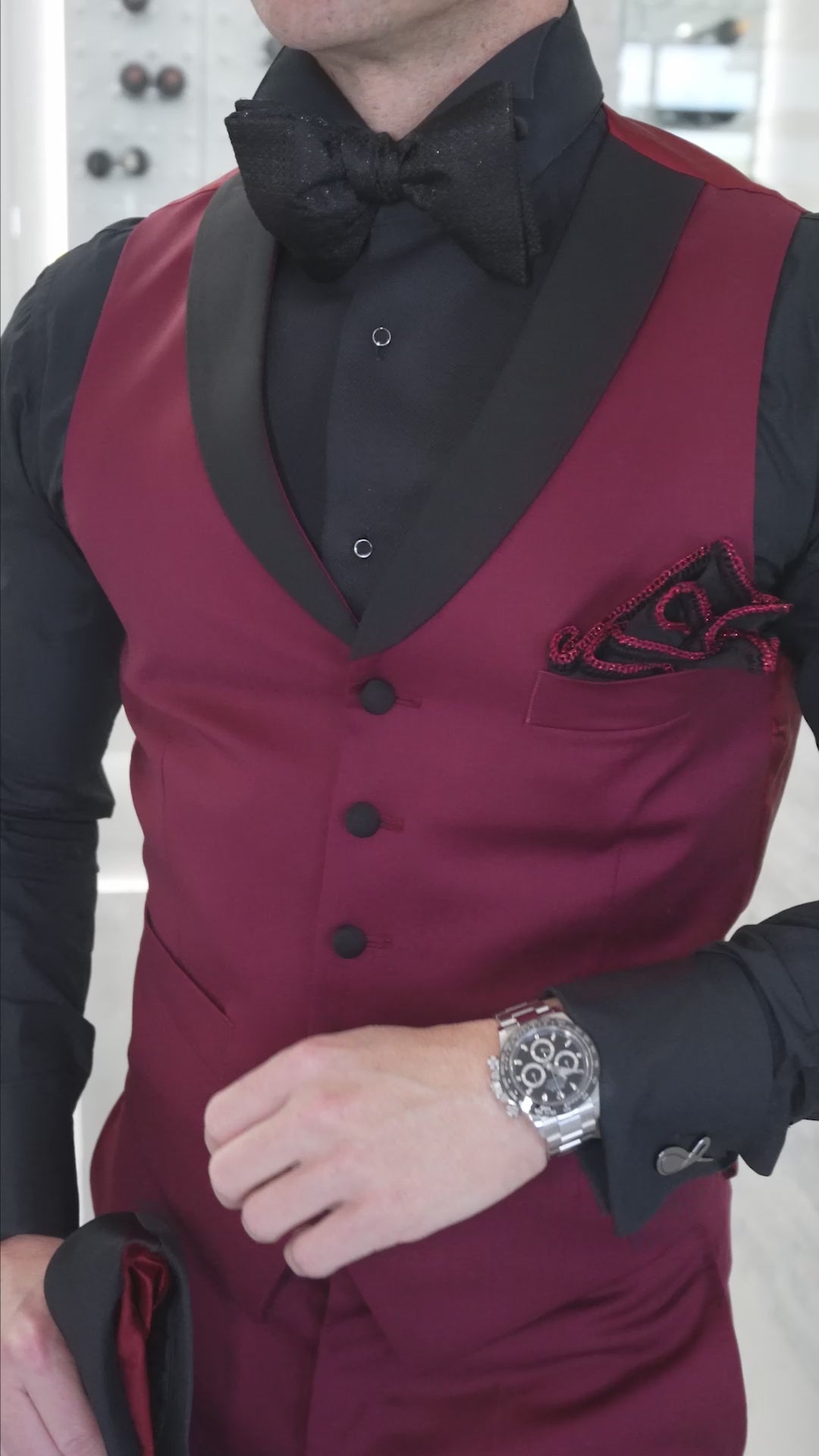 Burgundy & Black Fiore Dinner Jacket-3