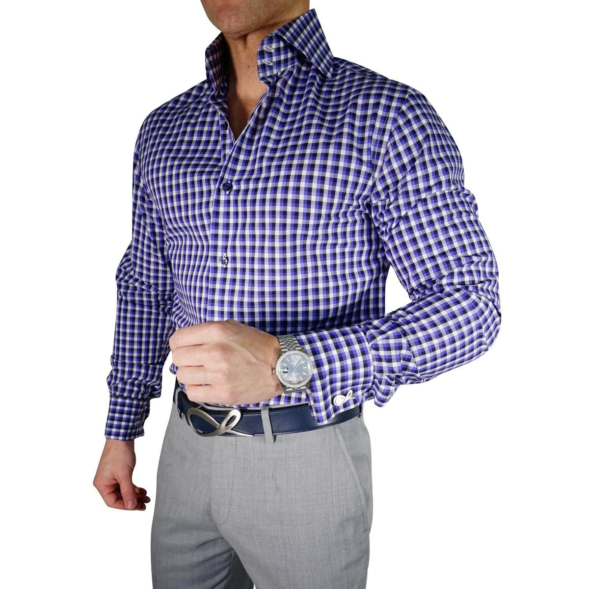 Navy Sapphire Gingham Dress Shirt